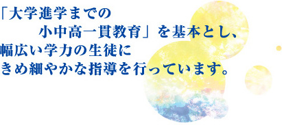 「大学進学までの小中高一貫教育を基本とし、幅広い学力の生徒にきめ細やかな指導を行っています。