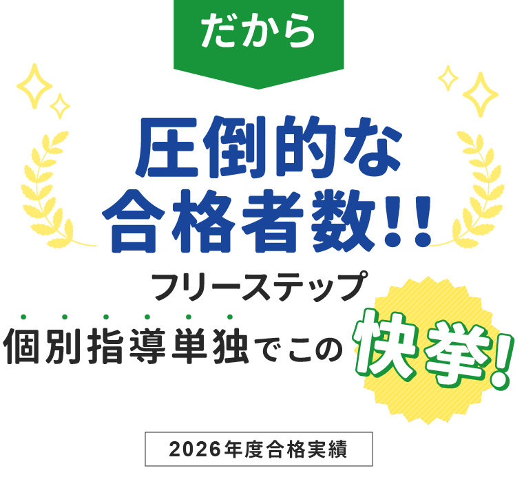 だから圧倒的な合格者数！ フリーステップ個別指導単独でこの快挙！2026年度合格実績
